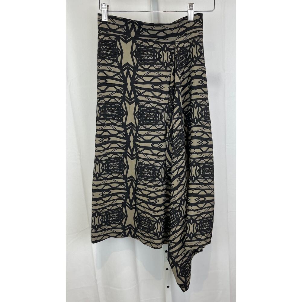 H. FREDRIKSSON Silk Drip Skirt Bridge Print Geometric Midi Brown Black Size XS